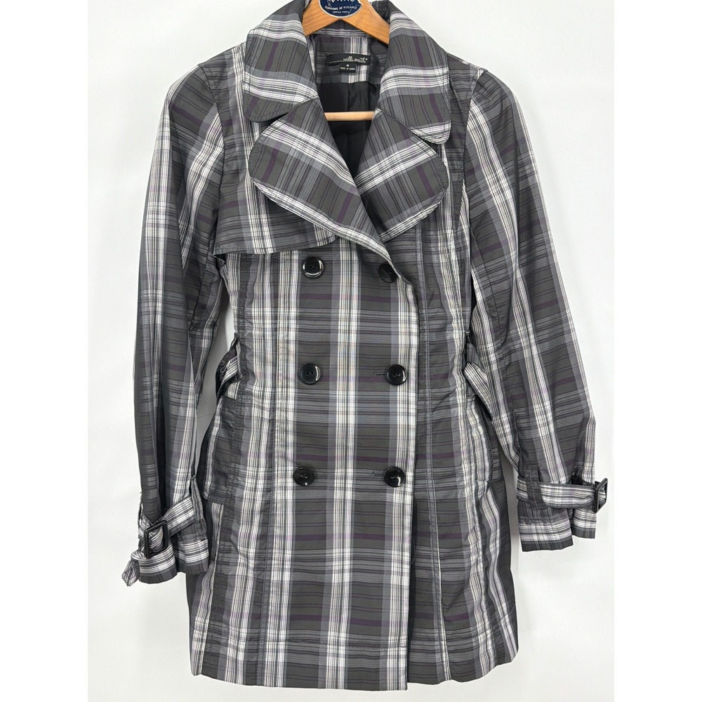 Vintage Willi Smith Plaid Trench Coat Grey Purple Double Breasted Belt Jacket M‎